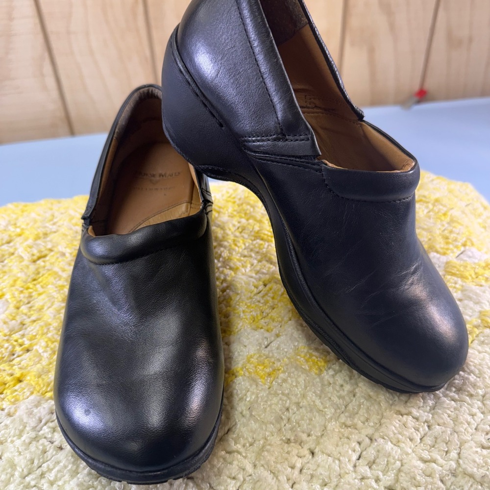Nurse Mates Bryar Black Leather Clogs PillowTop Nursing Shoes 10W 231301 women's